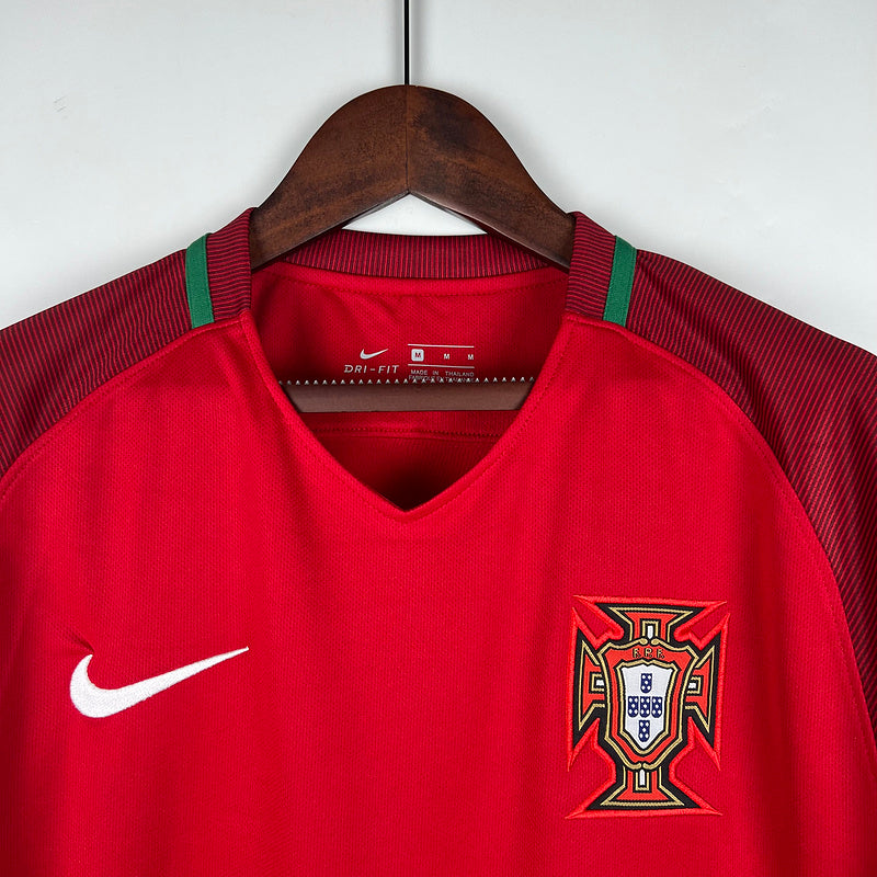 Camisola Portugal Retrô 2016 Manga Longa Vermelho