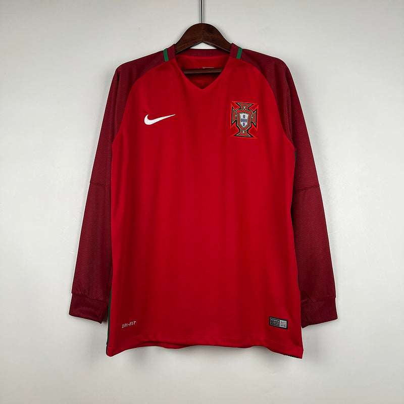 Camisola Portugal Retrô 2016 Manga Longa Vermelho