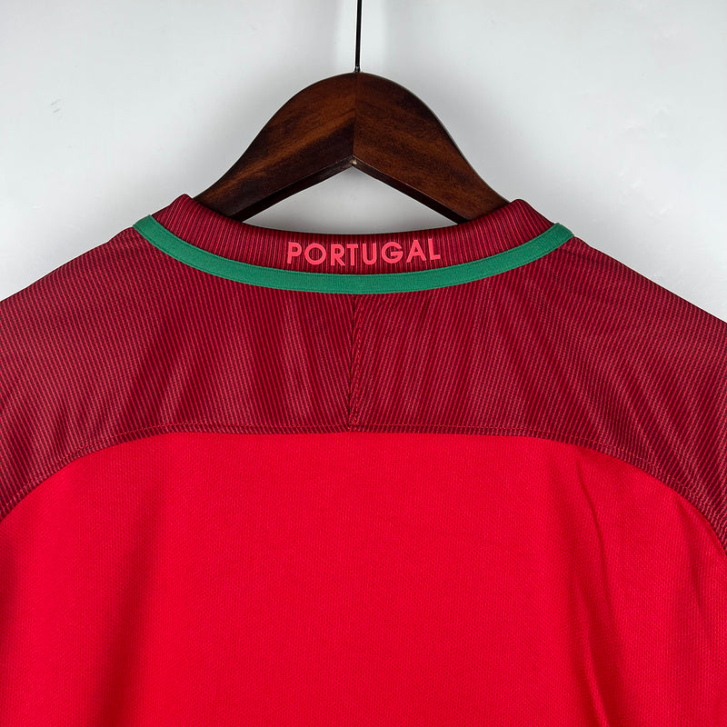 Camisola Portugal Retrô 2016 Manga Longa Vermelho