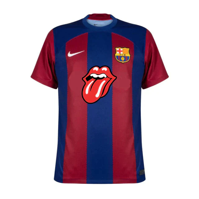 Camisa Barcelona Home Rolling Stones 23/24 s/nº Torcedor Masculina - Azul e Grená